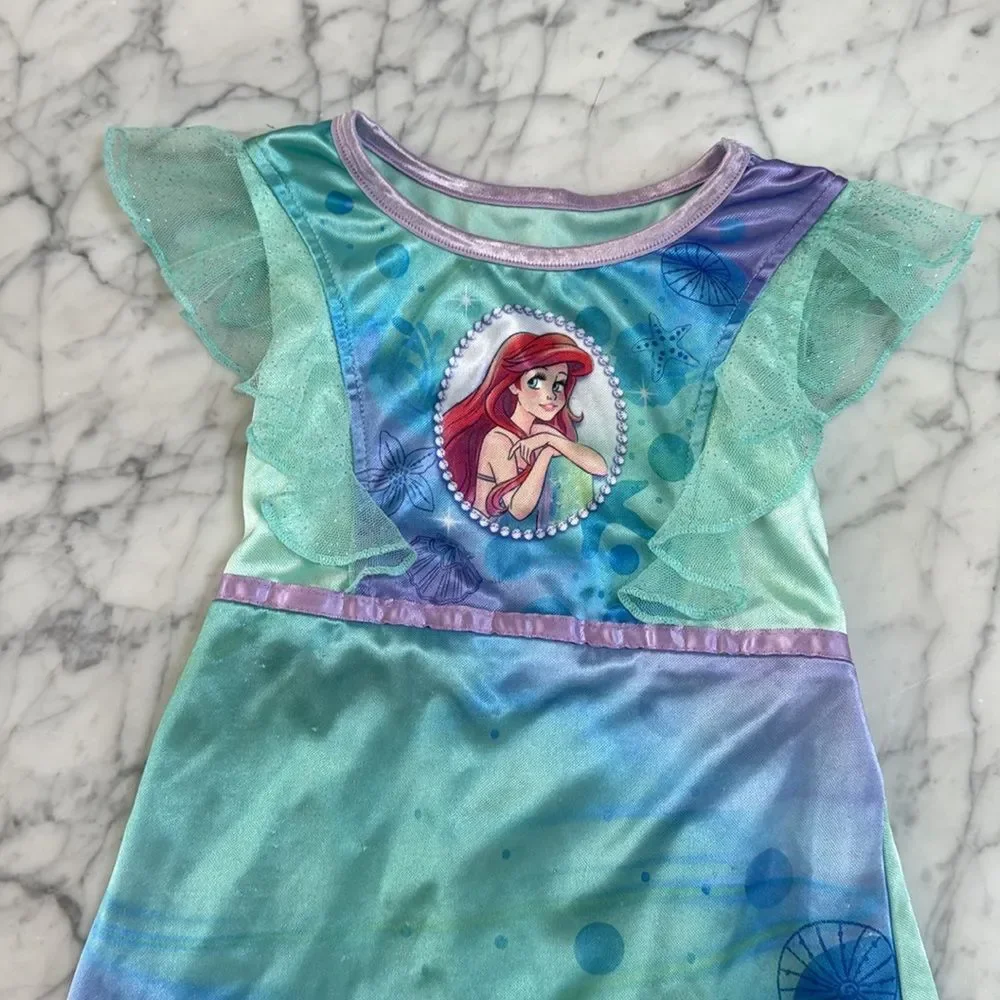 Disney Little Mermaid Little Girls Nightgown Pajama Dress Sz 6T - Picture 2 of 6